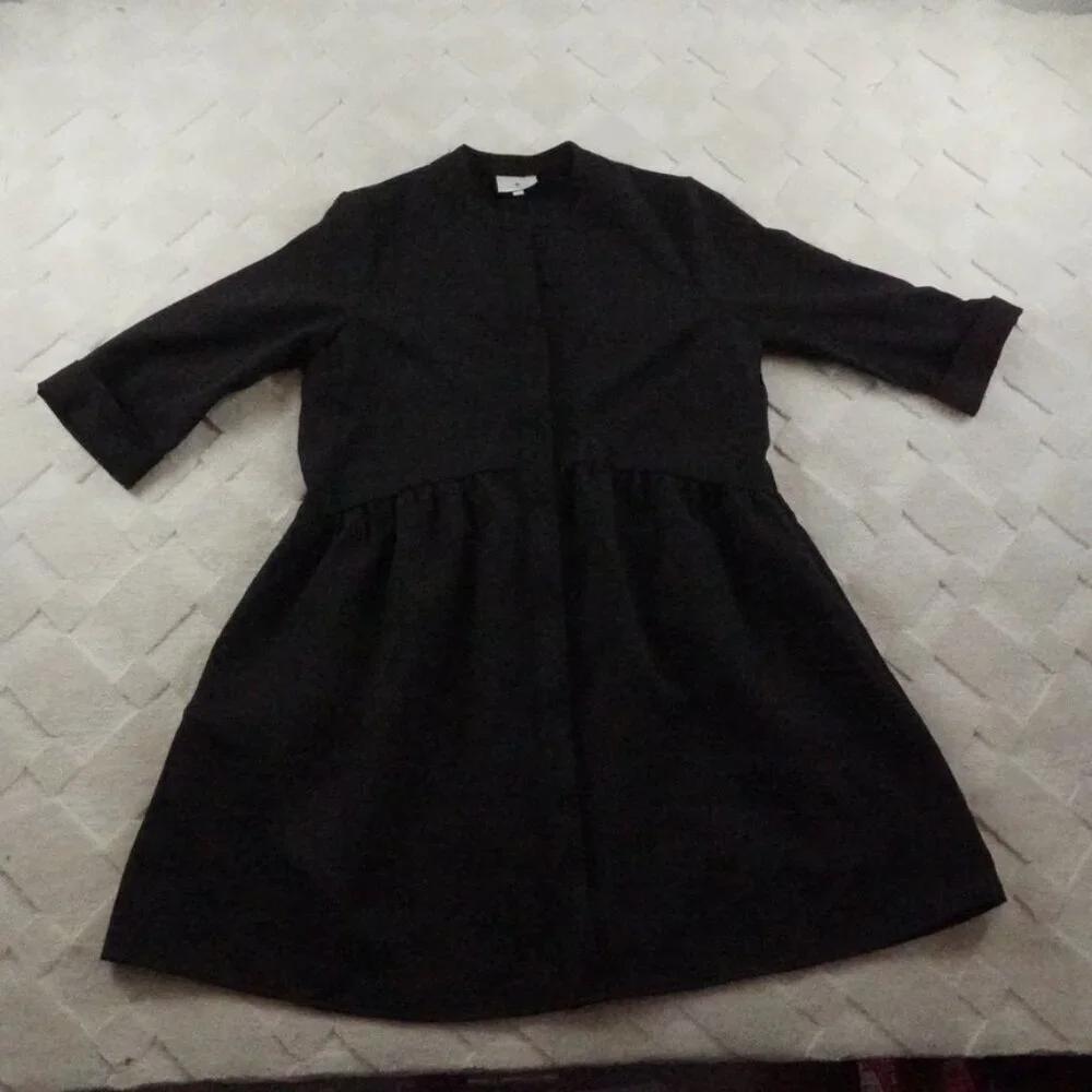 Tuckernuck Mini Shirt Dress Womens Medium Solid Black Long Sleeve